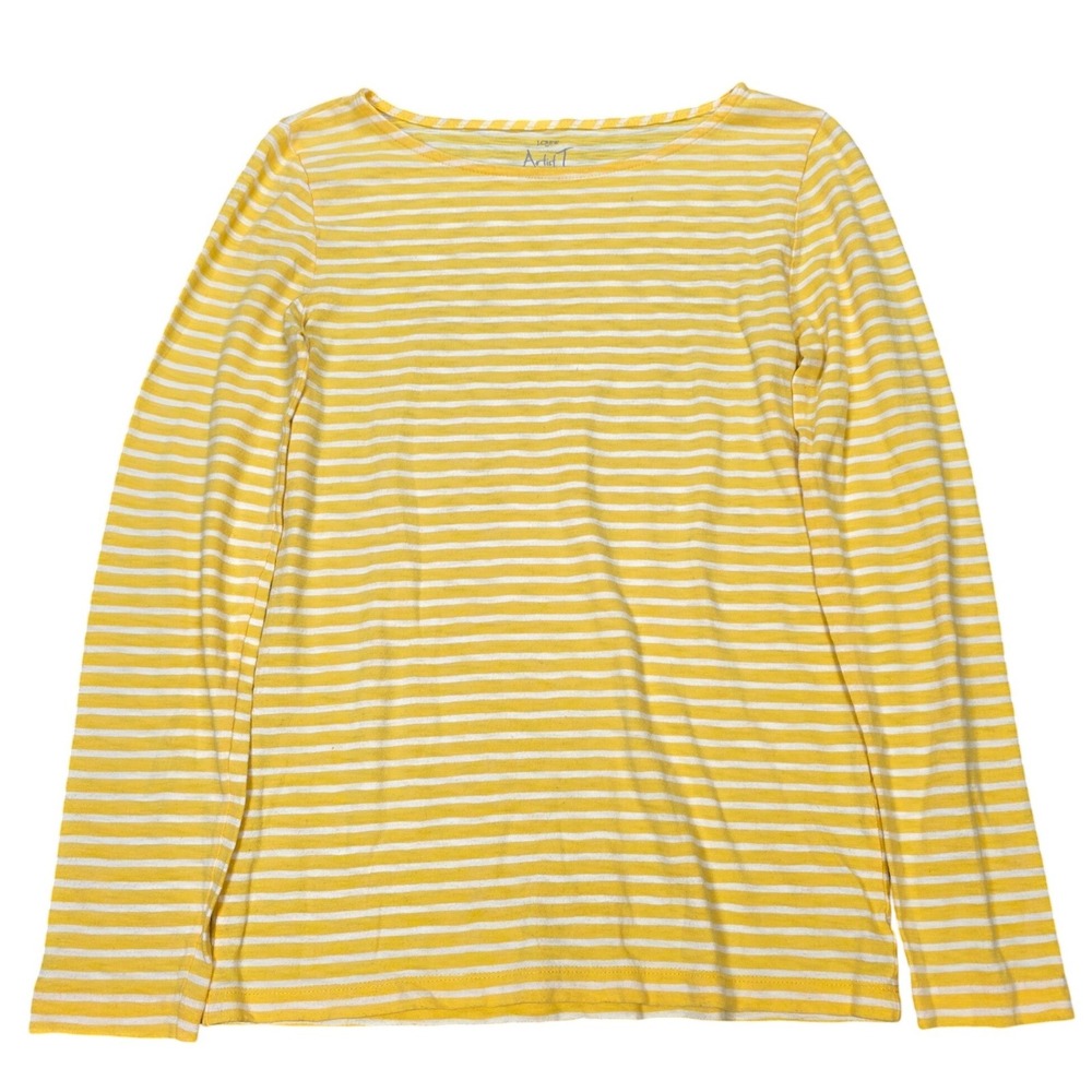 J.Crew Artist Tee Women's Size Small Yellow White Striped Long Sleeve All Cotton